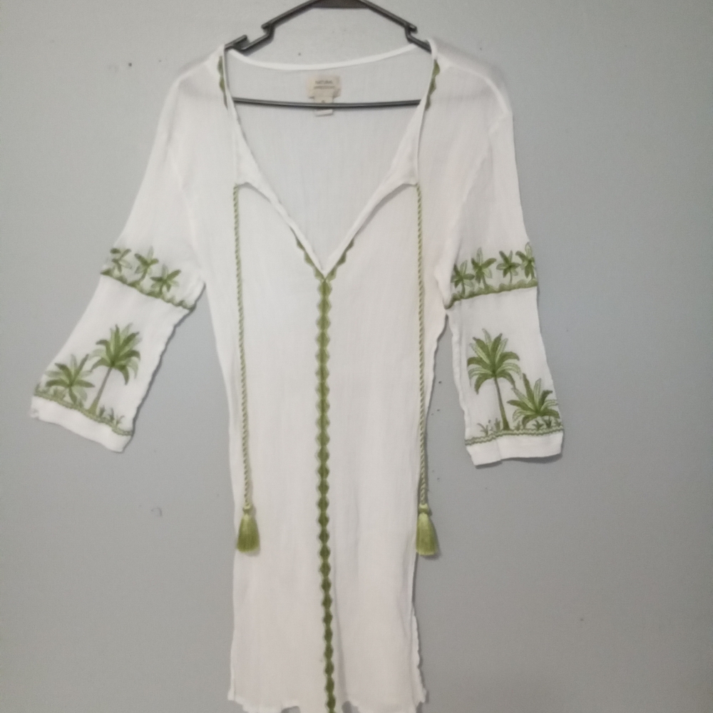 Natural Impressions Embroidered Swim Cover-Up featuring palm trees.